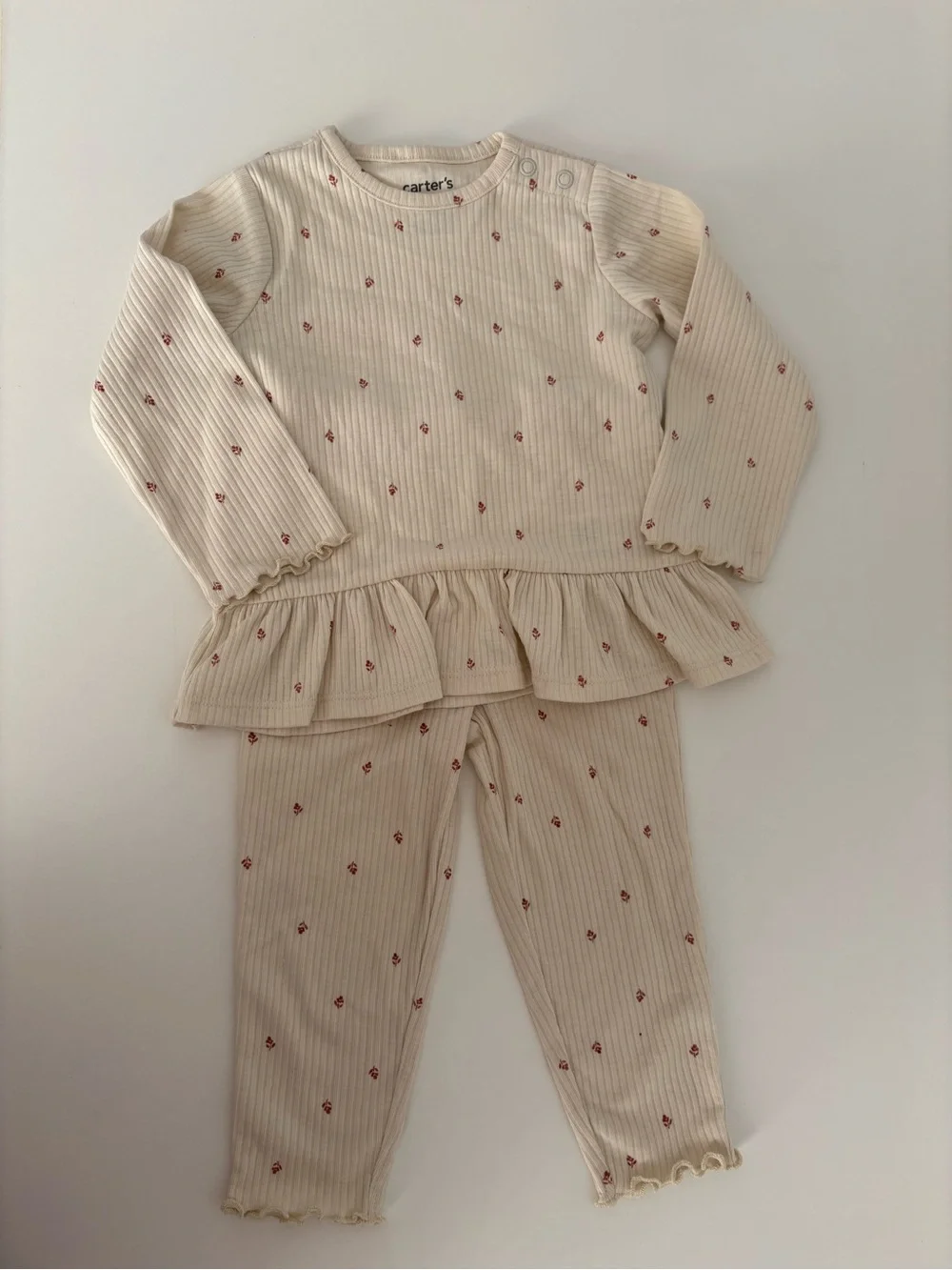 Carter's Cream Ribbed Pajama Set with Pink Dot Floral 12m